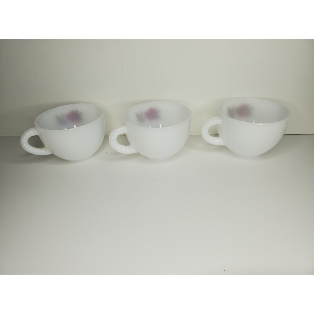 🌹Federal Glass ROSECREST Milk White Snack Plate & Cup Red Rose 1950's - Picture 4 of 8